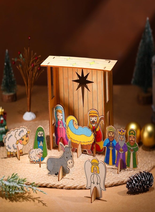 مجموعة ميني إنفلات المكونة من 12 قطعة من مجسمات ميلاد المسيح الخشبية، جاهزة للتلوين والرسم، مثالية لتزيين مجسمات الميلاد غير المكتملة. مجموعة خشبية للتلوين، هدية رائعة للأطفال، ديكور ديني مسيحي للطاولة. - Image 3